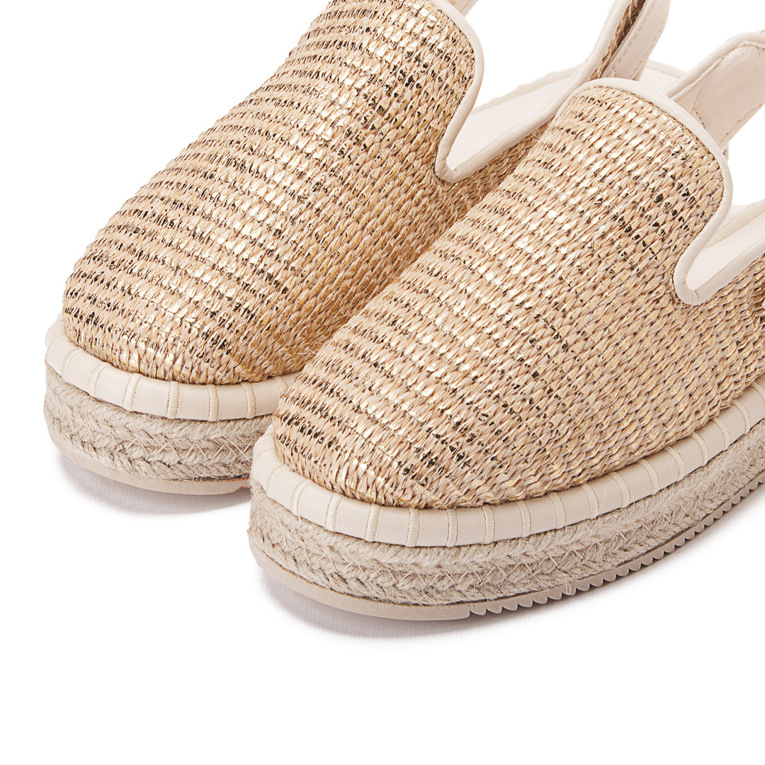 Covered Burlap Wedge Sandals - Beige