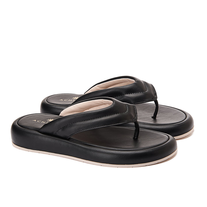 Comfy Footbed Plain Toe Slippers - Black