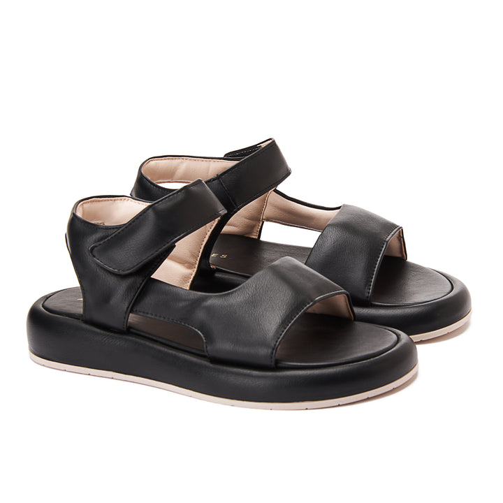 Comfy Footbed Plain Ankle Strap Sandals - Black