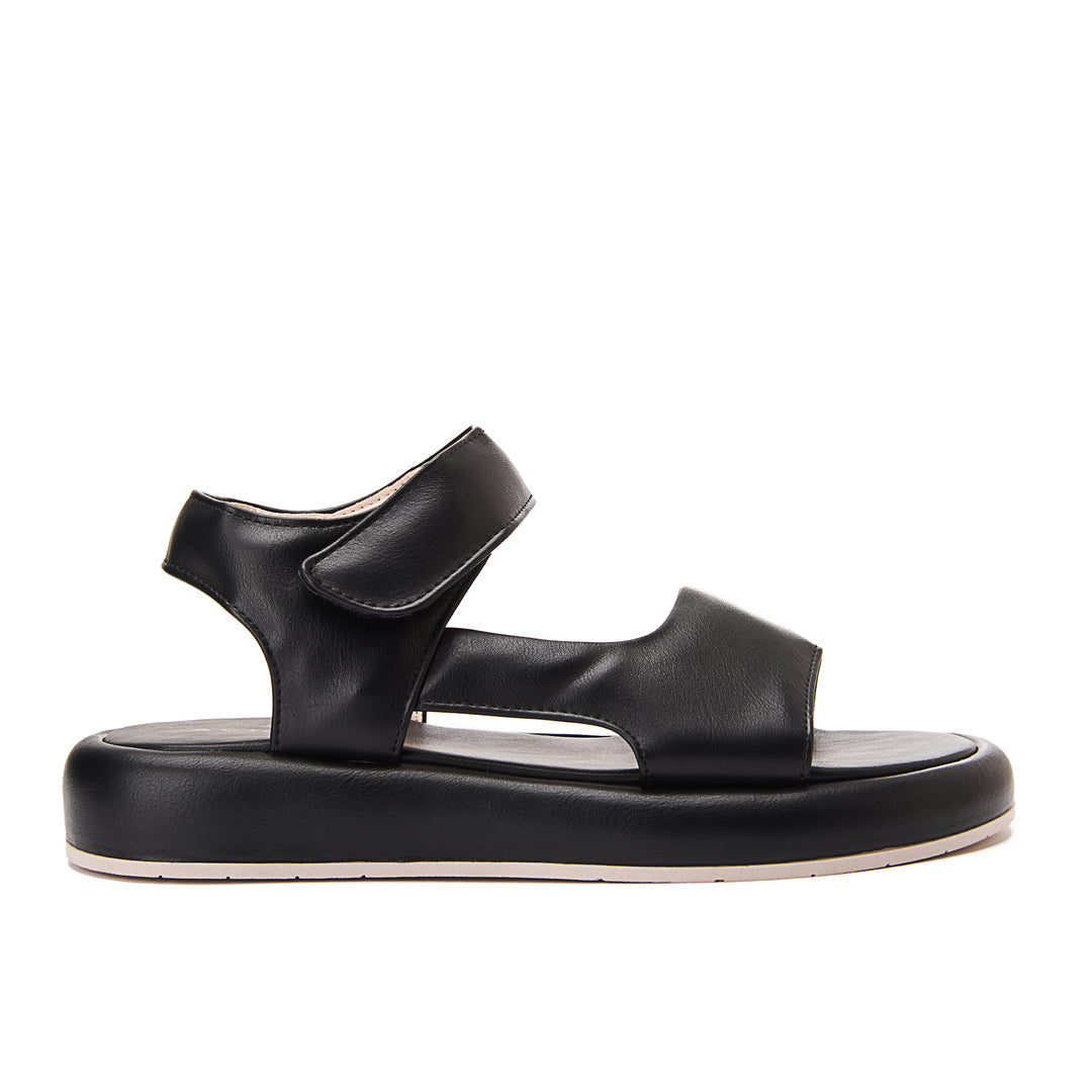Comfy Footbed Plain Ankle Strap Sandals - Black