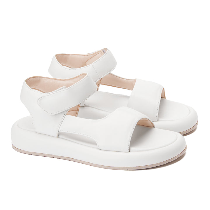 Comfy Footbed Plain Ankle Strap Sandals - White
