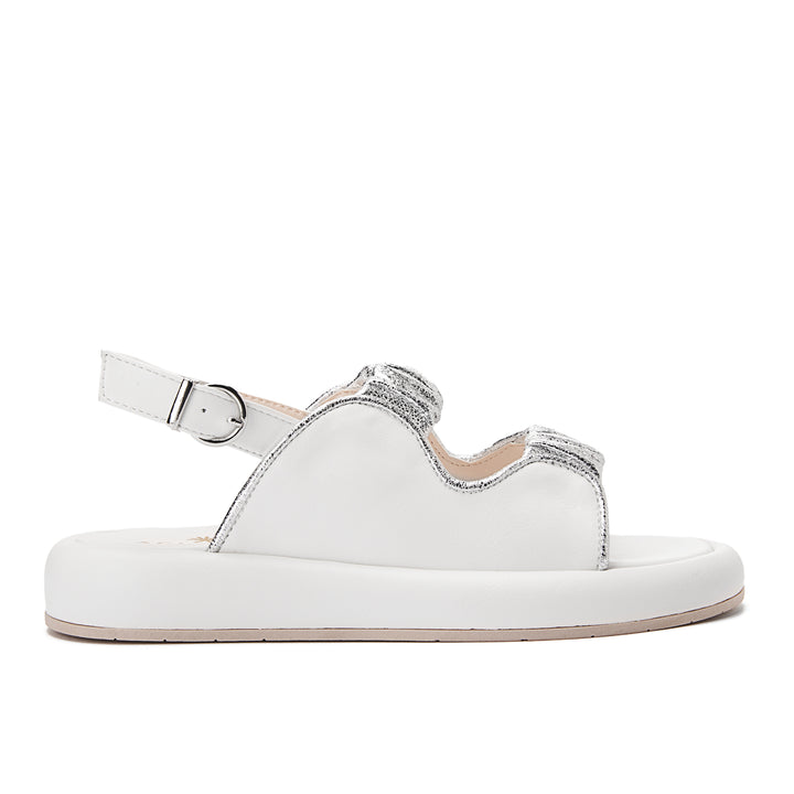 Comfy Footbed Double Strap Shiny Sandals - White