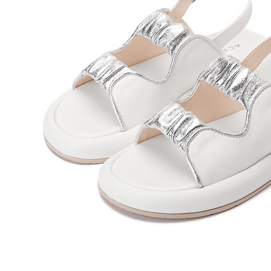 Comfy Footbed Double Strap Shiny Sandals - White