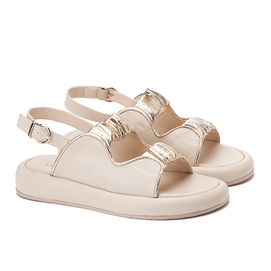 Comfy Footbed Double Strap Shiny Sandals - Beige