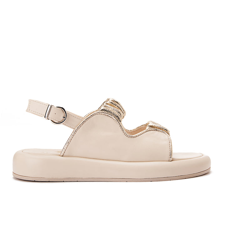 Comfy Footbed Double Strap Shiny Sandals - Beige