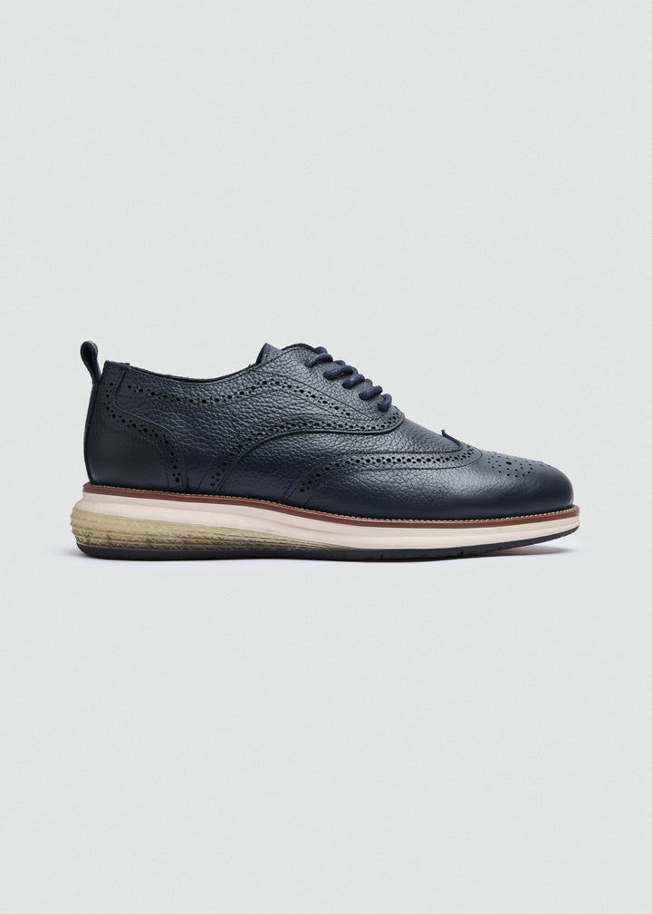 Wingtip Brogue Lace-Up - Textured Navy Blue