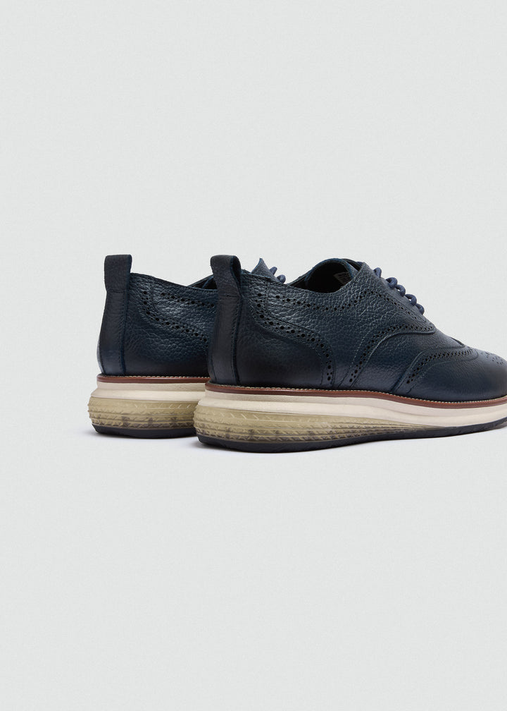 Wingtip Brogue Lace-Up - Textured Navy Blue