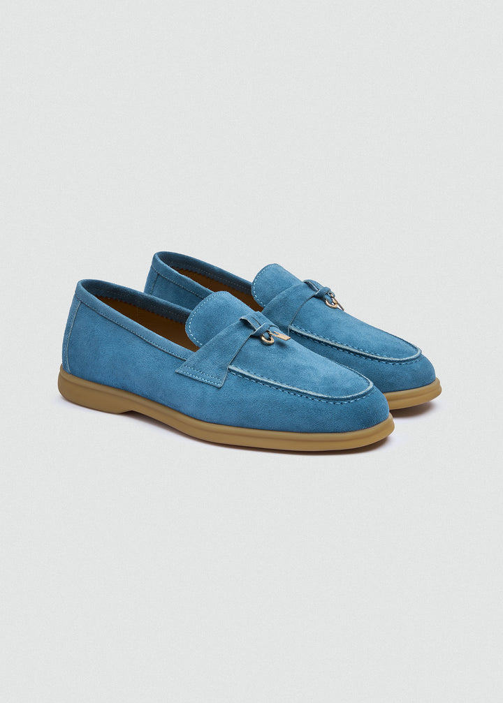 Soft Loafers with Charm Detail - Suede Sky Blue