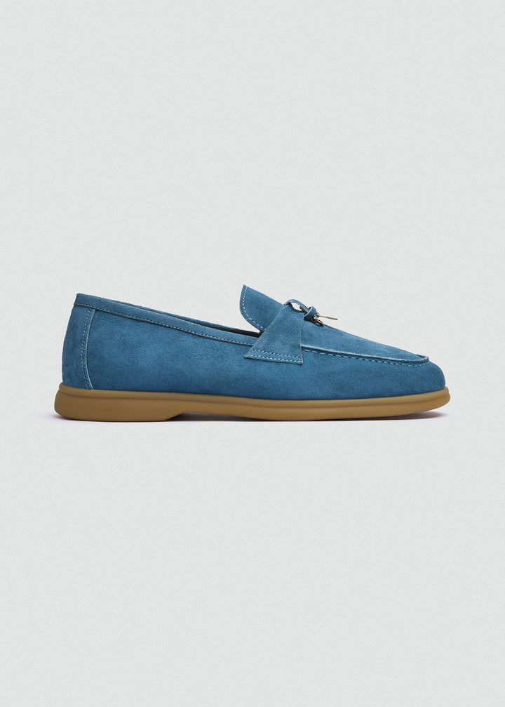 Soft Loafers with Charm Detail - Suede Sky Blue