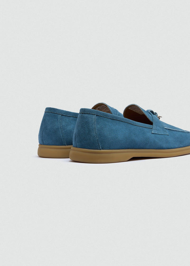 Soft Loafers with Charm Detail - Suede Sky Blue