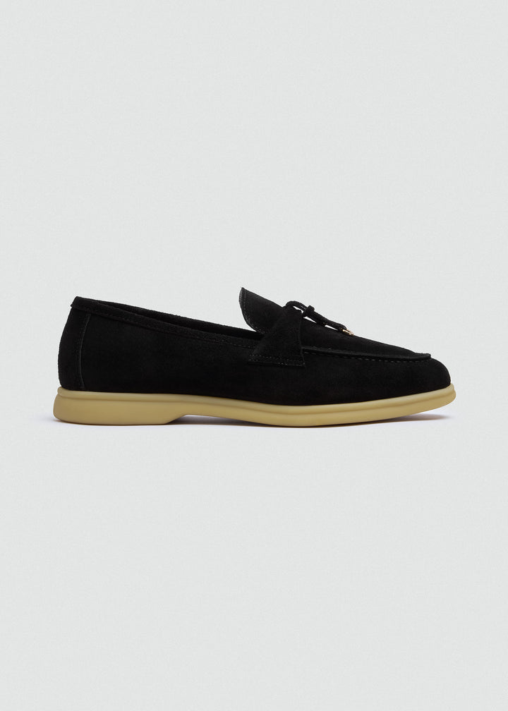 Soft Loafers with Charm Detail - Suede Black