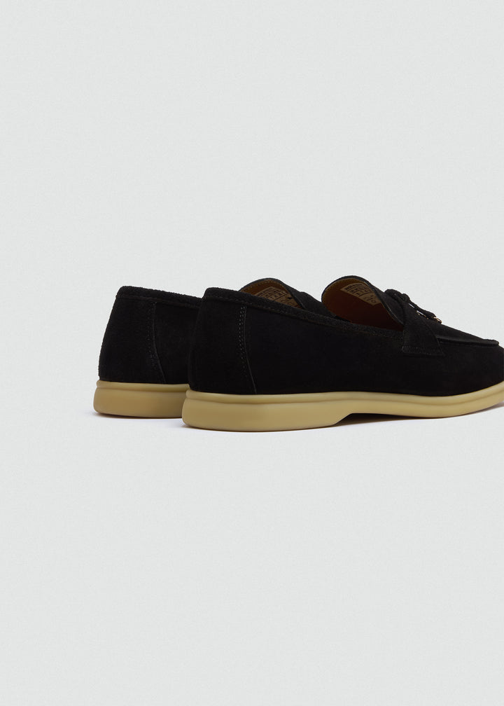 Soft Loafers with Charm Detail - Suede Black