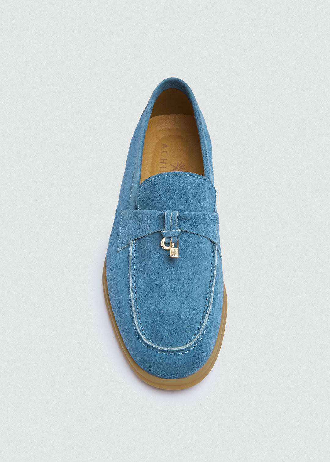 Soft Loafers with Charm Detail - Suede Sky Blue