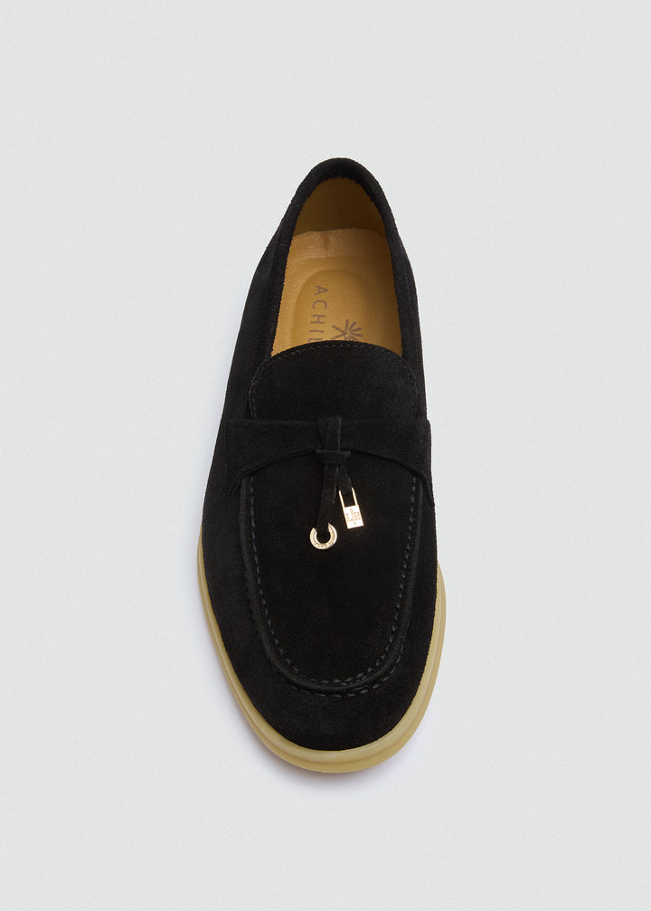 Soft Loafers with Charm Detail - Suede Black