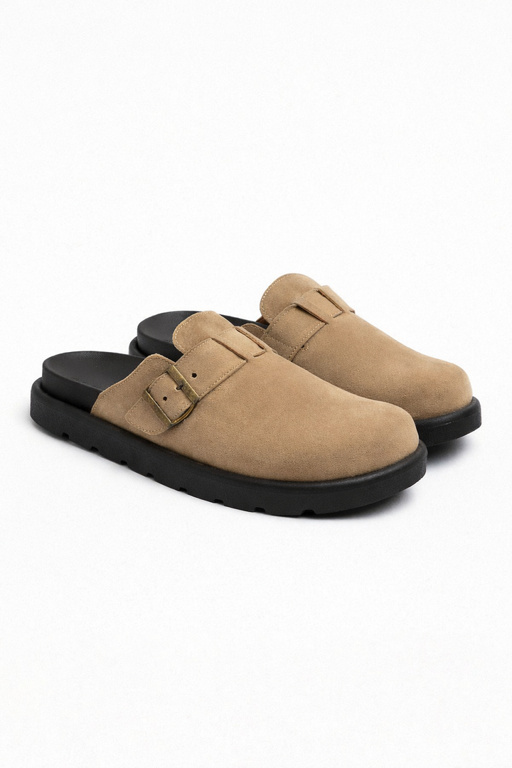Classic Buckle Clogs | Beige X Black