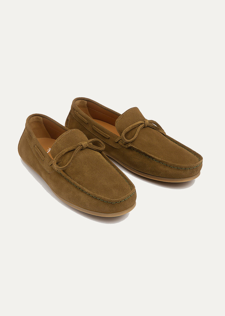 Achilles | Harbor Classic Men’s Leather Boat Shoes  - Suede Olive Brown