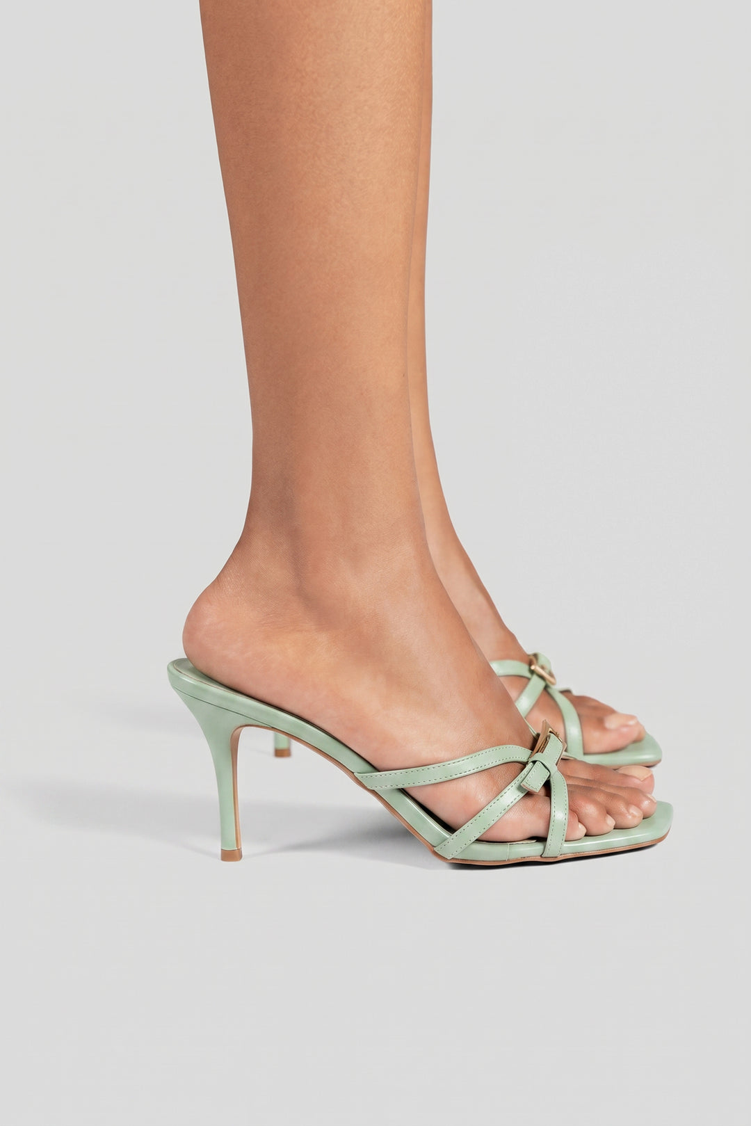 Patent Thin-Strap Buckle Mules - Mint Green