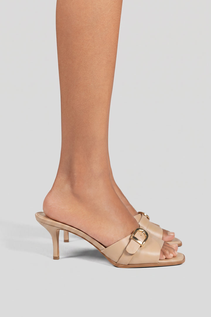 Wide-Band Buckle Slip-On Mules - Beige