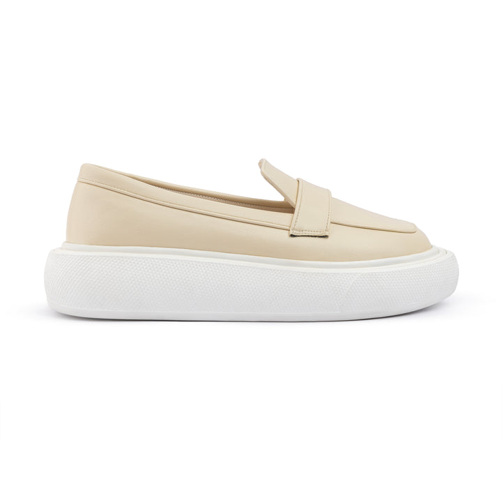 Moc Toe Leather Slip On Sneaker Loafers - Beige