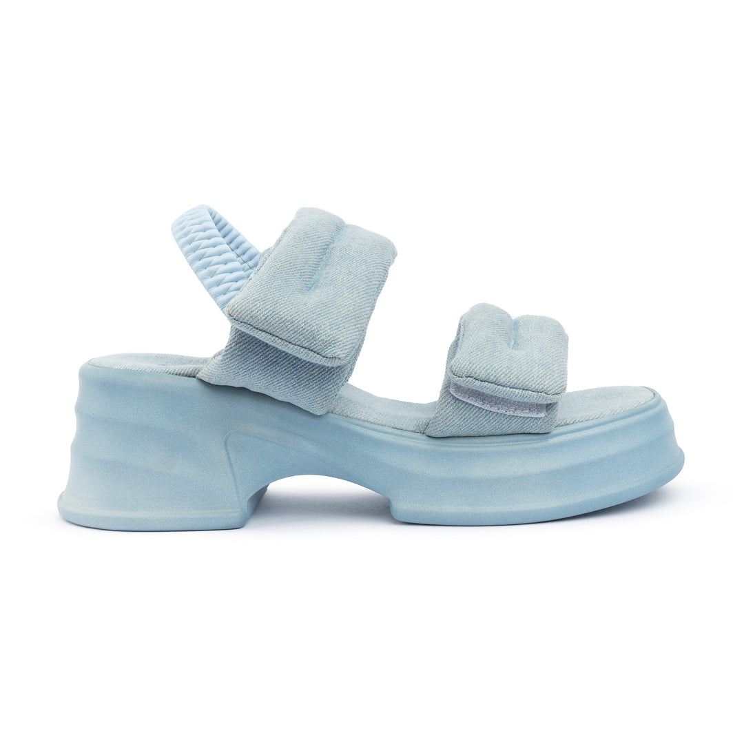 Veneitte 2.0 | Double Hook & Loop Strap Wedge Sandals - Baby Blue