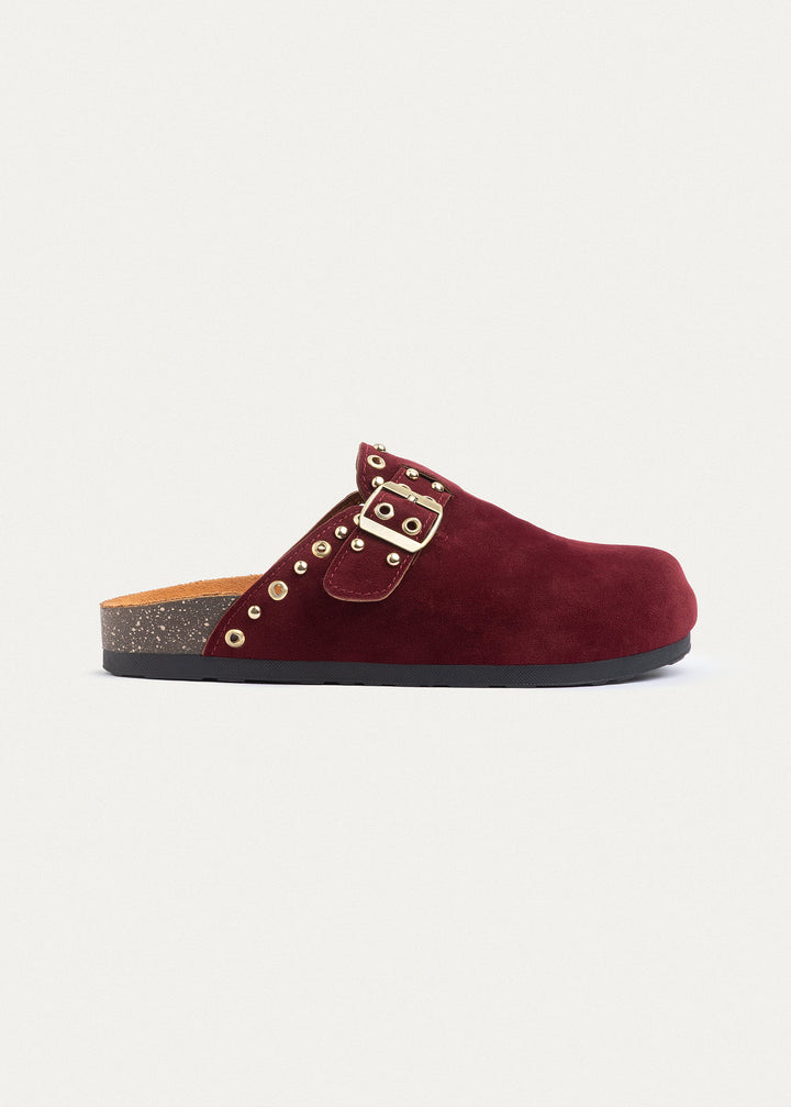 Achilles | Studded Buckle Clogs | Burgundy