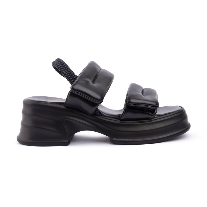 Veneitte 2.0 | Double Hook & Loop Strap Wedge Sandals - Black