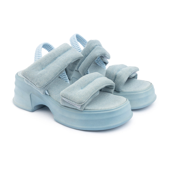 Veneitte 2.0 | Double Hook & Loop Strap Wedge Sandals - Baby Blue