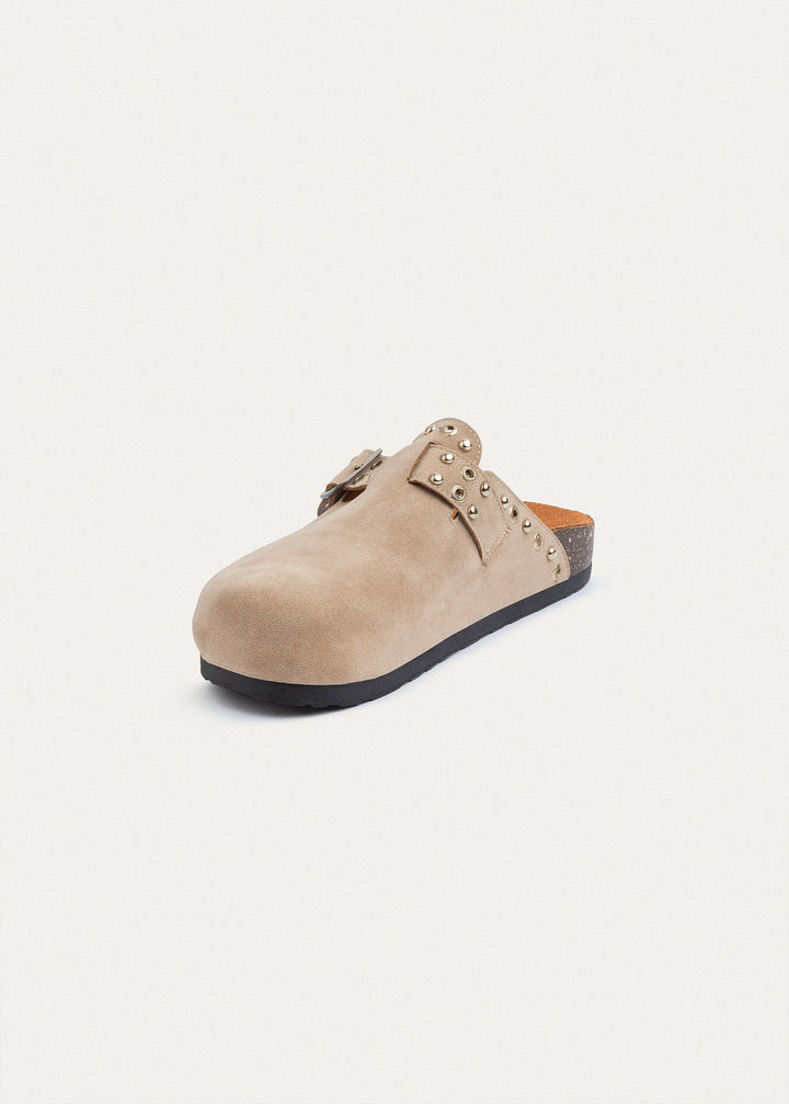 Studded Buckle Clogs | Beige