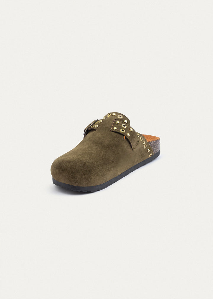 Achilles | Studded Buckle Clogs | Olive