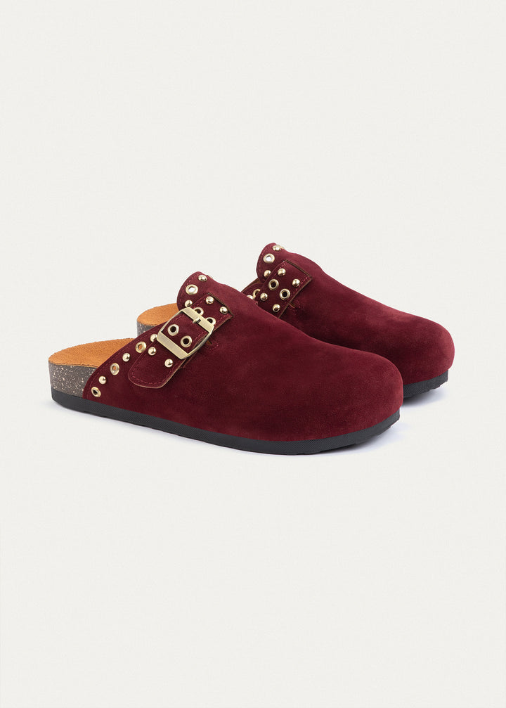 Achilles | Studded Buckle Clogs | Burgundy