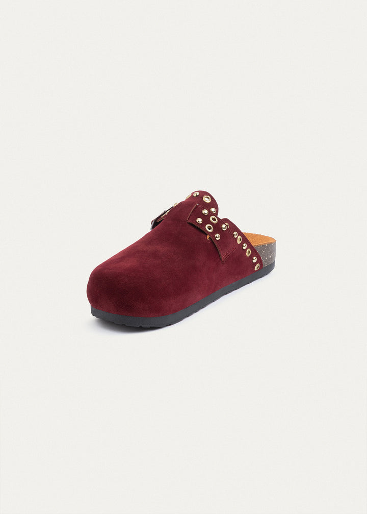 Achilles | Studded Buckle Clogs | Burgundy