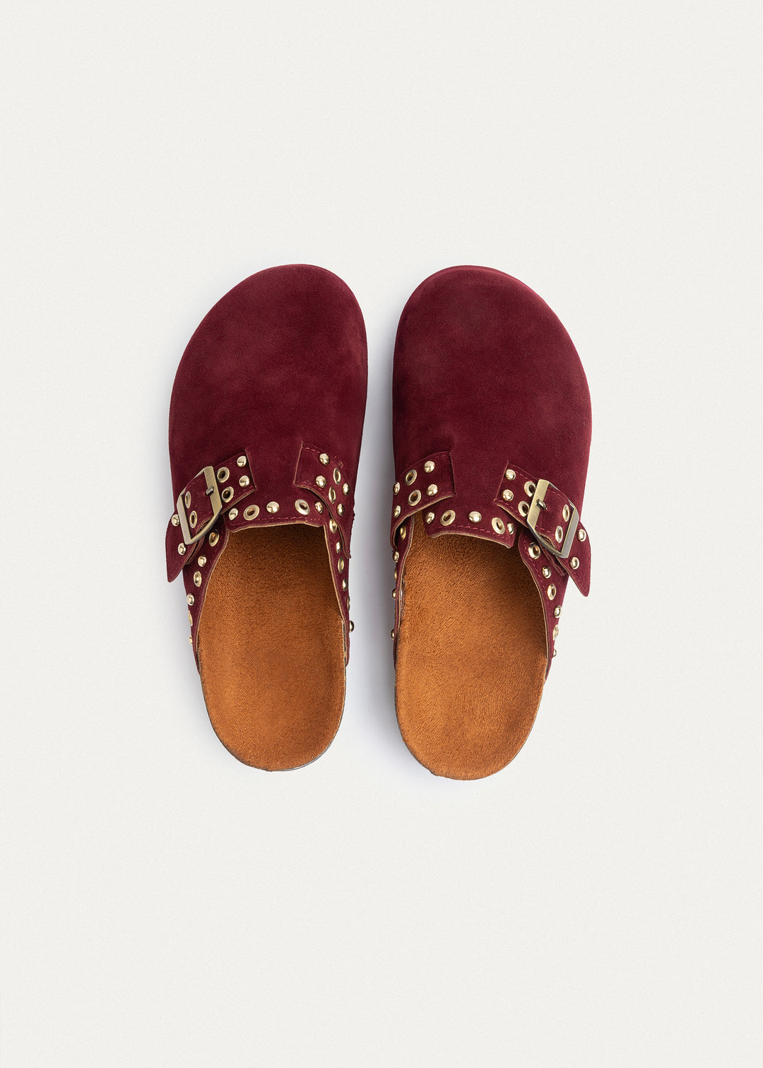Achilles | Studded Buckle Clogs | Burgundy