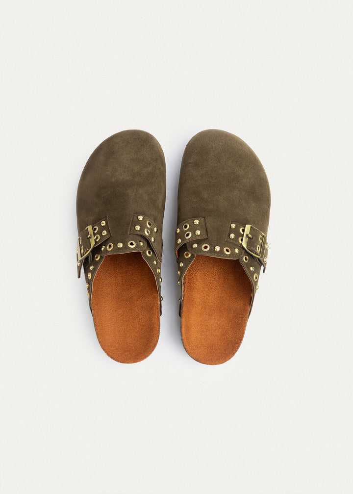 Studded Buckle Clogs | Olive
