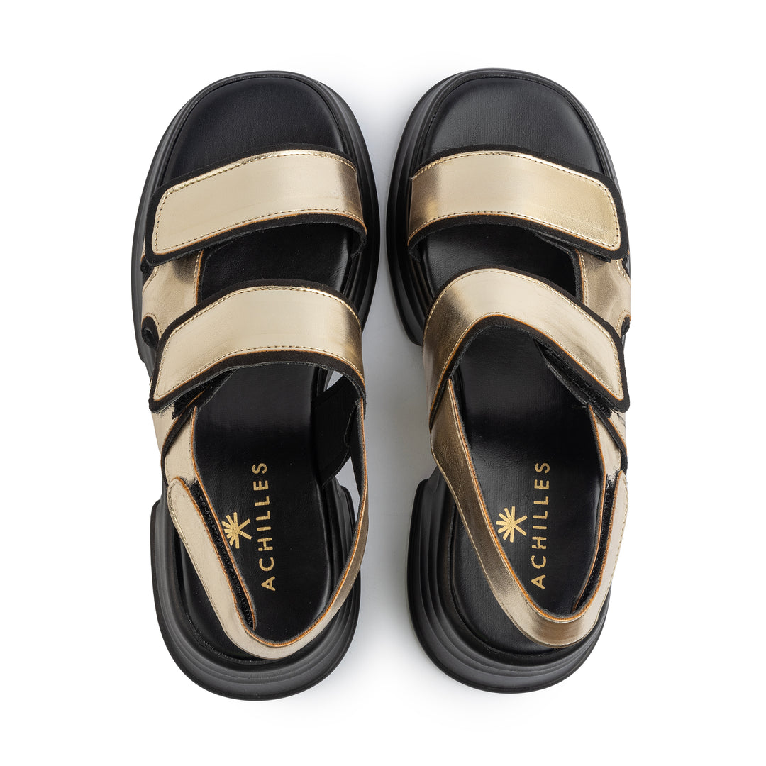 Veneitte 3.0 | Double Hook & Loop Strap Wedge Sandals - Gold