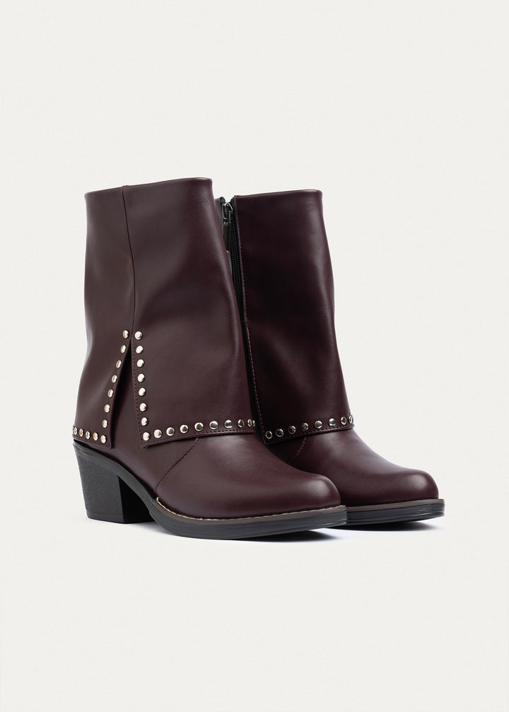 Achilles | Rodeo Studded Mid Boots | Burguandy