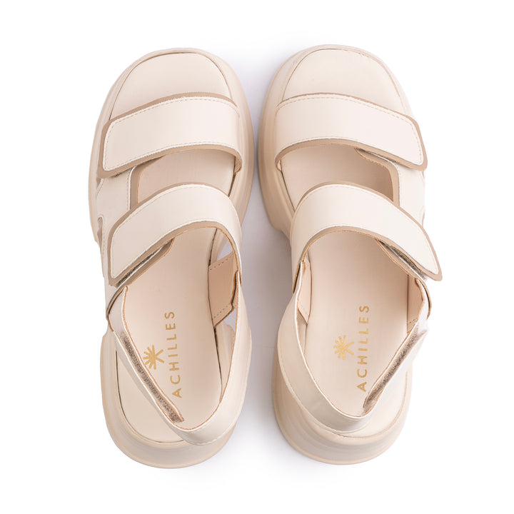 Veneitte 3.0 | Double Hook & Loop Strap Wedge Sandals - Beige