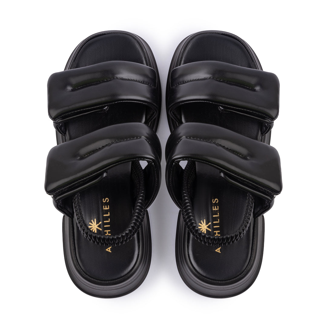 Veneitte 2.0 | Double Hook & Loop Strap Wedge Sandals - Black