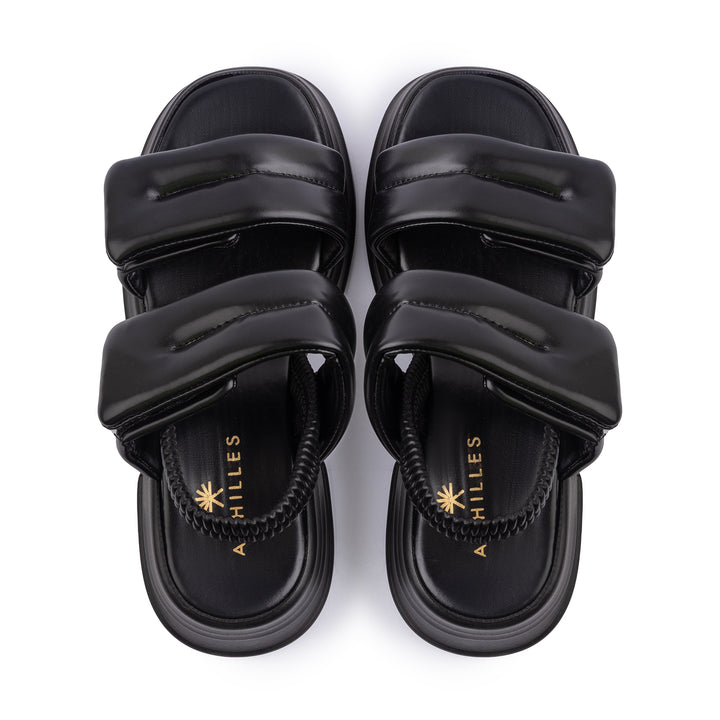 Veneitte 2.0 | Double Hook & Loop Strap Wedge Sandals - Black