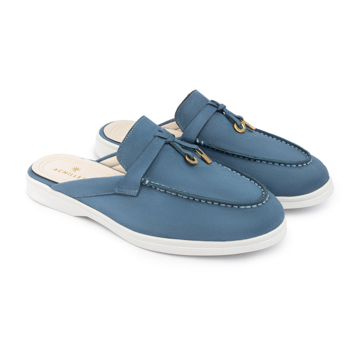 Tassel Suede Summer Mules -Baby Blue