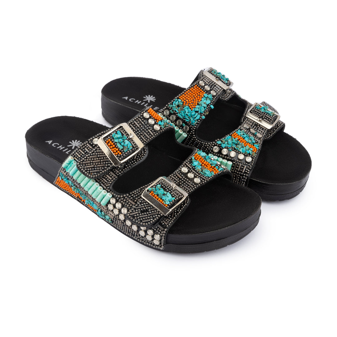 Double Buckle Firuz Slides - Mix Black