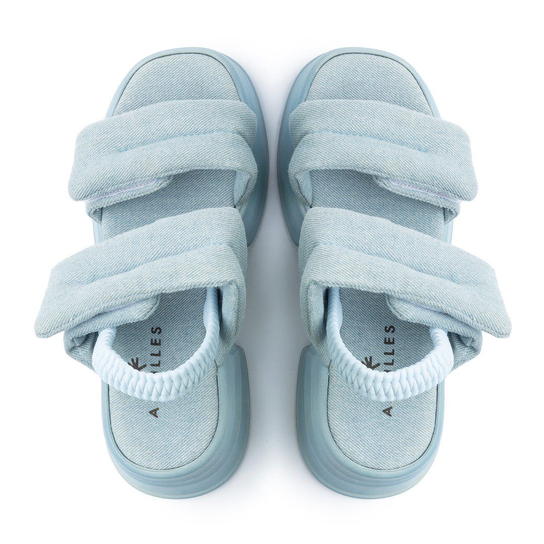 Veneitte 2.0 | Double Hook & Loop Strap Wedge Sandals - Baby Blue