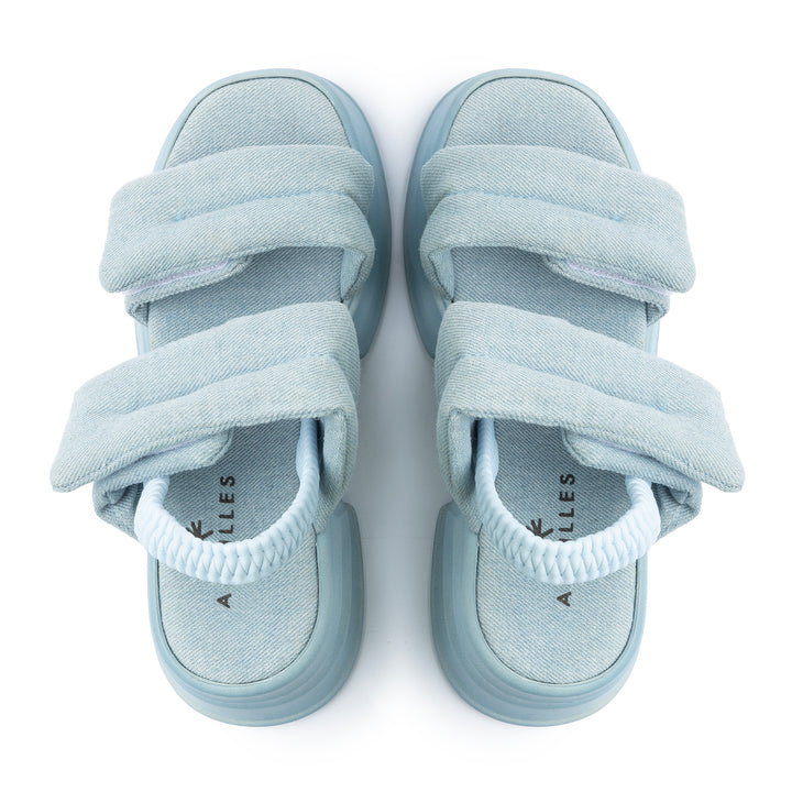 Veneitte 2.0 | Double Hook & Loop Strap Wedge Sandals - Baby Blue