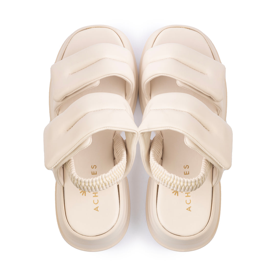 Veneitte 2.0 | Double Hook & Loop Strap Wedge Sandals - Beige