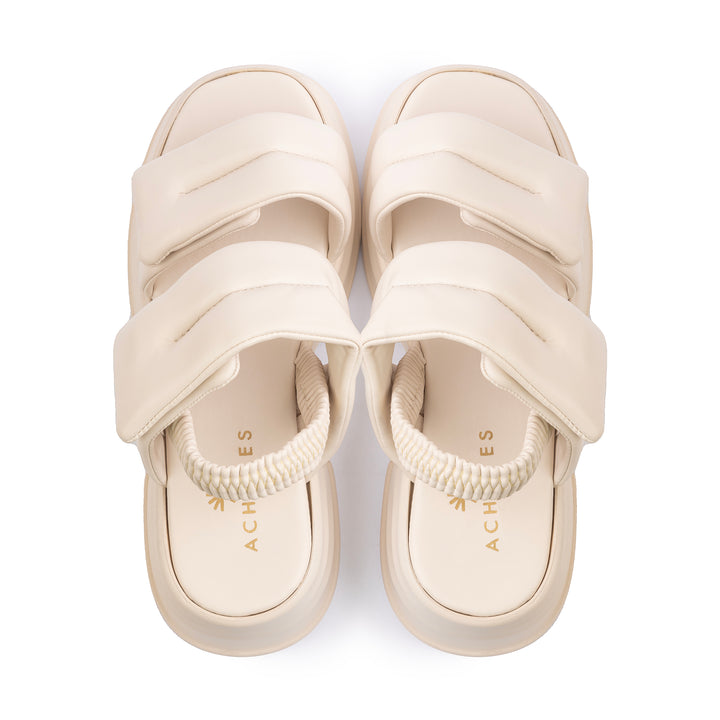 Veneitte 2.0 | Double Hook & Loop Strap Wedge Sandals - Beige