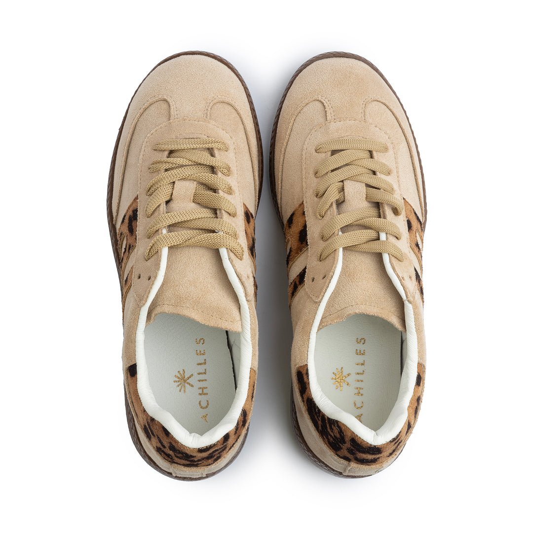 G-Sneakers | Laceup Comfy Sneakers -Leo & Beige