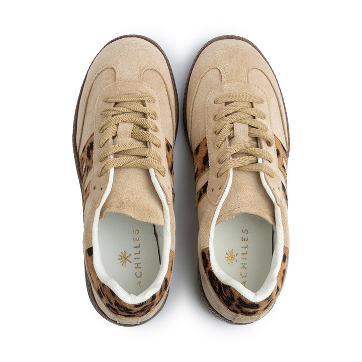 G-Sneakers | Laceup Comfy Sneakers -Leo & Beige