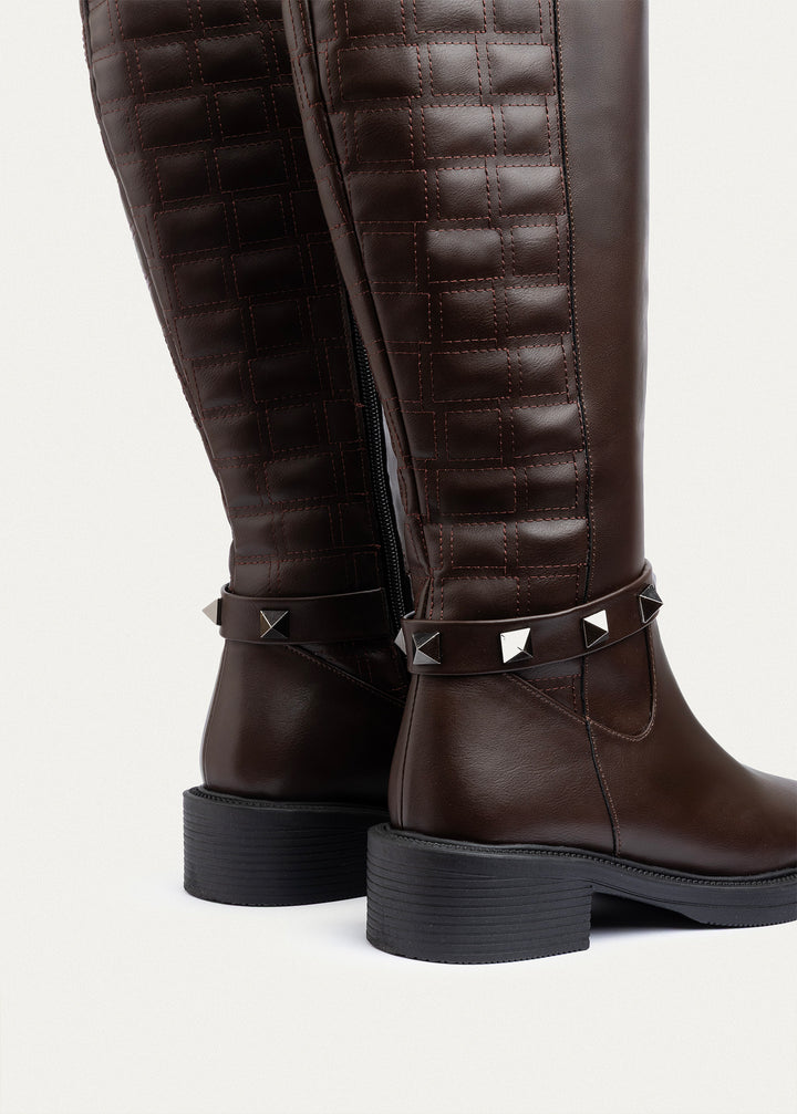 Rebel Quilted Tall Boots | Brown