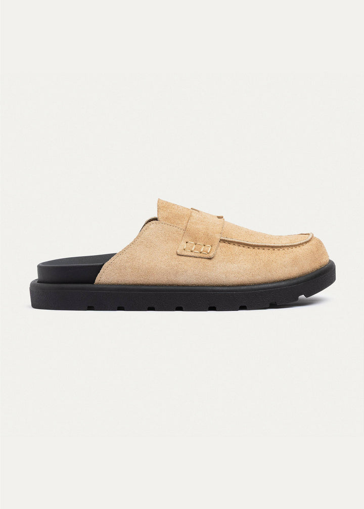 Achilles Suede Slip-On Loafer Mule | Beige