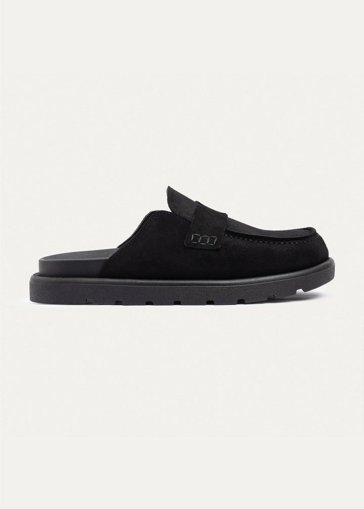 Suede Slip-On Loafer Mule | Balck