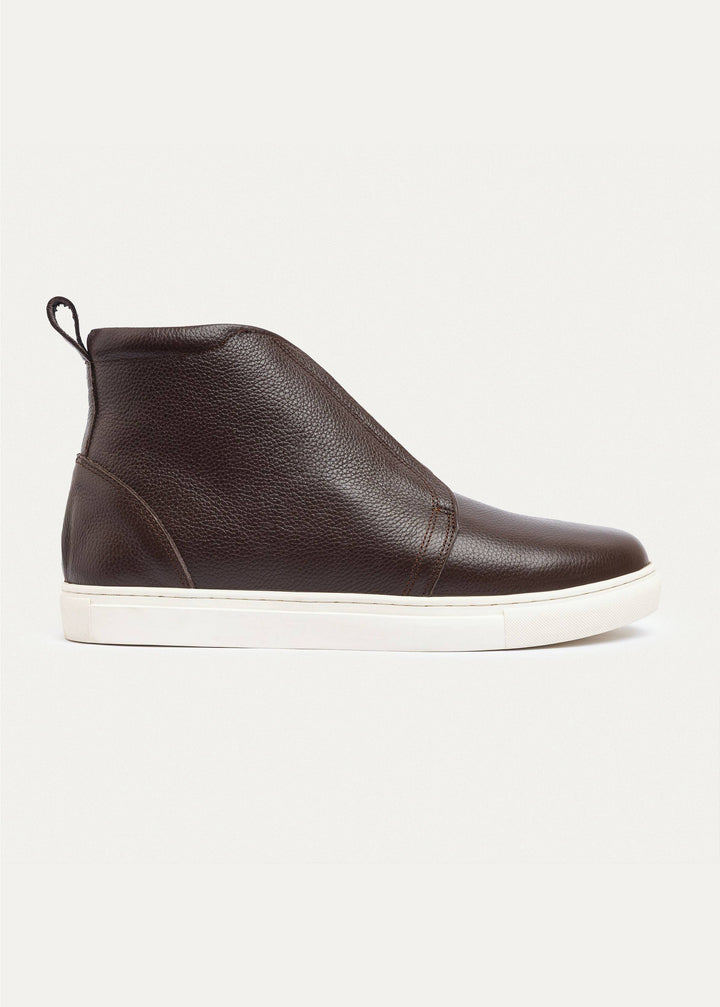 Achilles | Textured Leather Mid-Top Sneakers | Brown